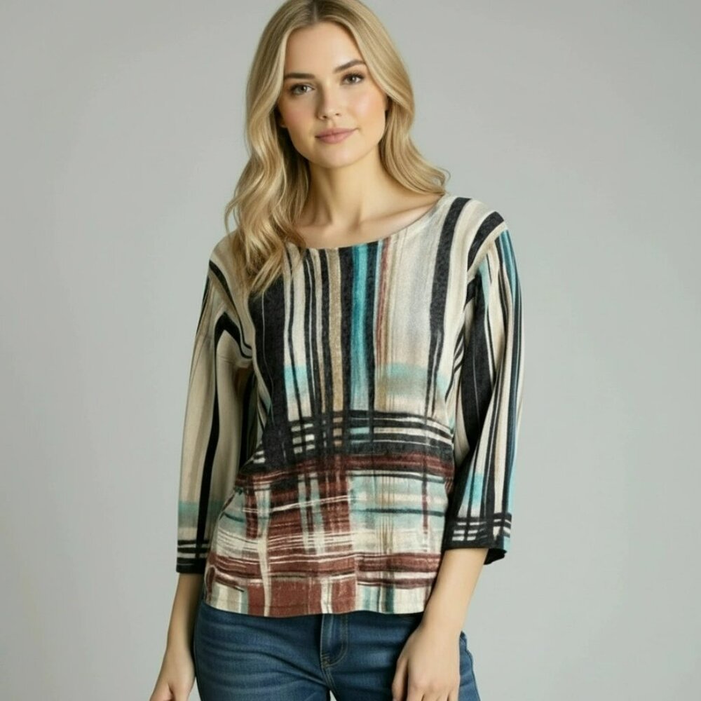 Neiman Marcus Plaid Cashmere Collection Retro-Inspired Plaid Print Sweater